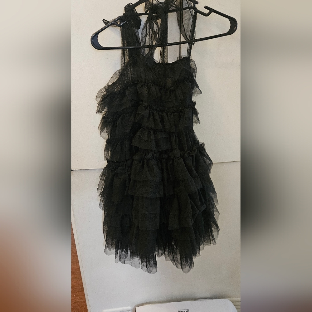 Dolls Kill Widow Elegant Black Ruffled Dress -XL